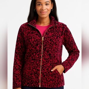 Karen Scott Sport Paisley Black And Red Velvet Holiday Light Jacket Sz L